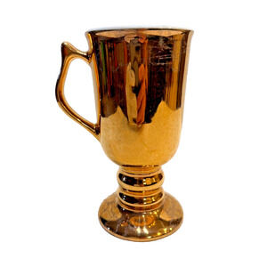 Hall China Golden Glo 22k Gold Pedestal Irish Coffee Mug 1273 Made in USA 6"